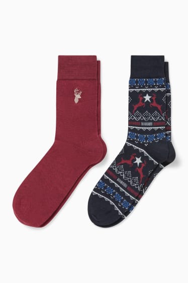 Hombre - Pack de 2 - calcetines navideños - LYCRA® - rojo oscuro