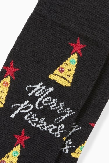 Pánské - Vánoční ponožky s motivem - pizza - LYCRA® - černá
