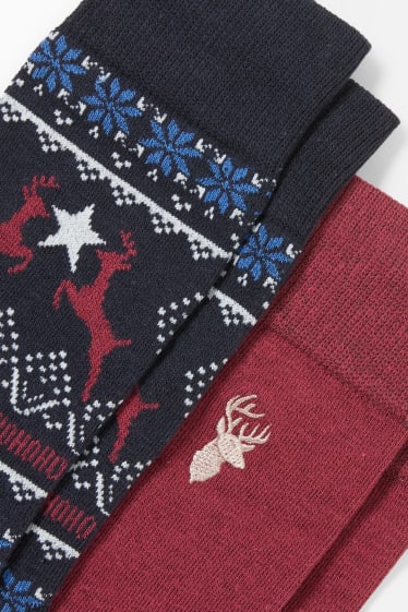 Hommes - Lot de 2 paires - chaussettes de Noël - LYCRA® - rouge foncé