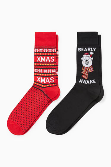Hommes - Lot de 2 paires - chaussettes de Noël à motif - LYCRA® - rouge / noir