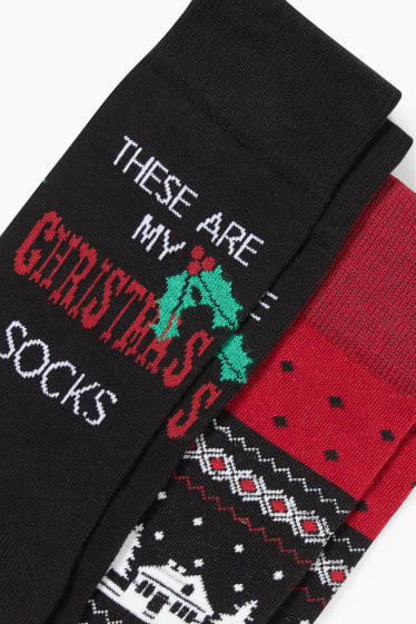 Men - Multipack of 2 - Christmas socks with motif - LYCRA® - red / black