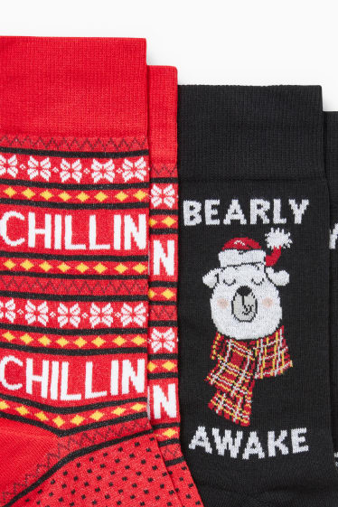 Hommes - Lot de 2 paires - chaussettes de Noël à motif - LYCRA® - rouge / noir