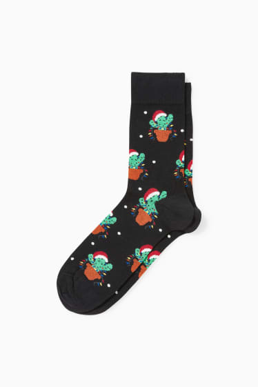 Hombre - Calcetines navideños con dibujo - cactus - LYCRA® - negro