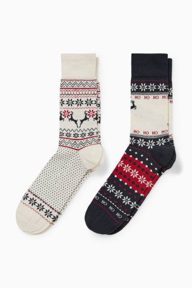 Hommes - Lot de 2 paires - chaussettes de Noël - LYCRA® - crème