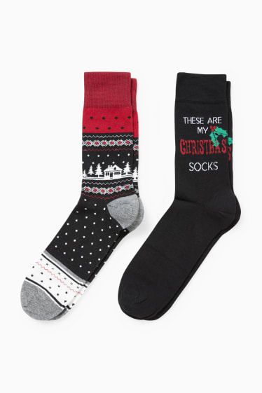 Uomo - Confezione da 2 - calzini natalizi con motivi - LYCRA® - rosso / nero