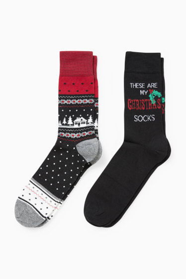 Men - Multipack of 2 - Christmas socks with motif - LYCRA® - red / black