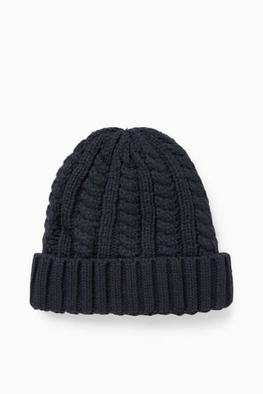 Men - Knitted hat - cable knit pattern - dark blue