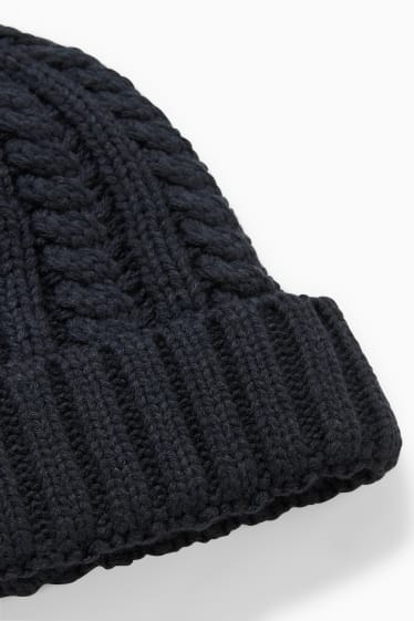 Men - Knitted hat - cable knit pattern - dark blue