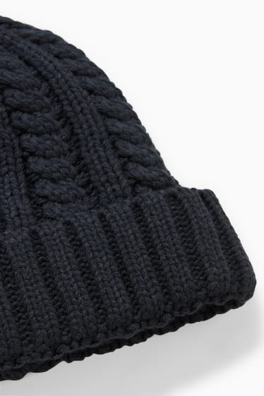 Uomo - Berretto in maglia - motivo a treccia - blu scuro