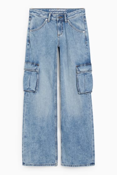 Women - CLOCKHOUSE - wide leg jeans - low waist - denim-light blue