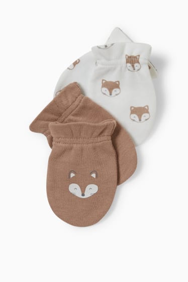 Bébés - Lot de 2 - moufles antigrattements - beige