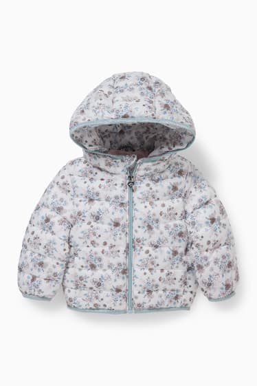 Babies - Baby quilted jacket with hood - floral - white