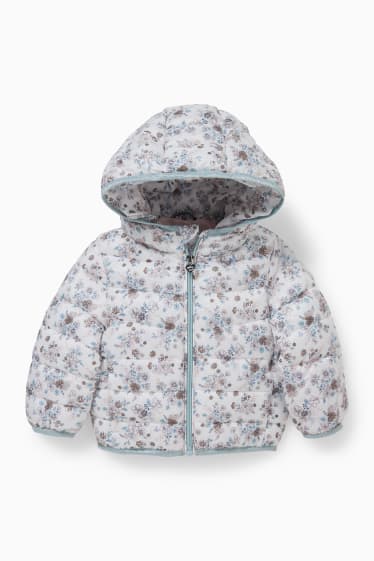Baby: meisjes - Gewatteerde babyjas met capuchon - gebloemd - wit