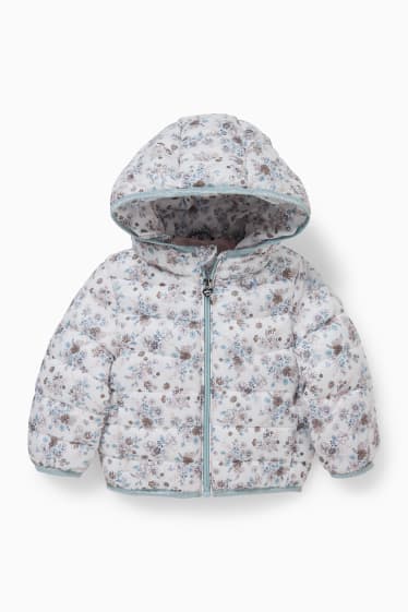 Babys - Baby-Steppjacke mit Kapuze - geblümt - weiß