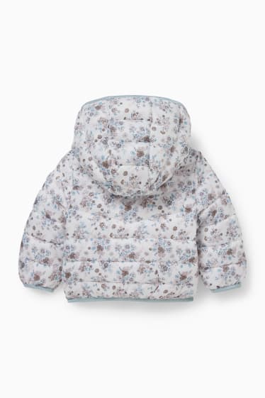 Neonati - Giacca trapuntata con cappuccio per neonate - a fiori - bianco