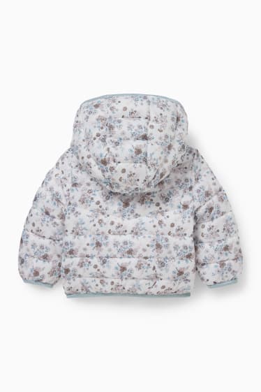 Baby: meisjes - Gewatteerde babyjas met capuchon - gebloemd - wit