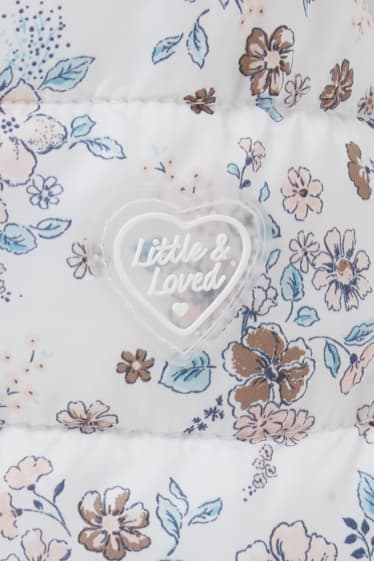 Neonati - Giacca trapuntata con cappuccio per neonate - a fiori - bianco