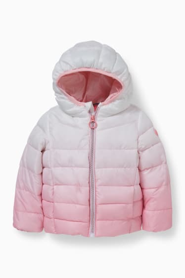 Kinder - Steppjacke mit Kapuze - weiß / rosa