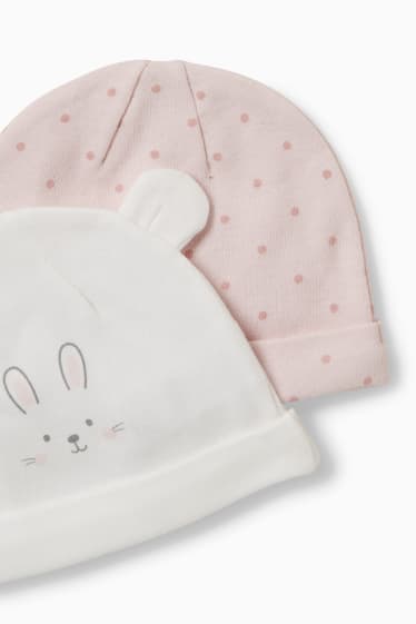 Babys - Set van 2 - babymuts - wit / roze