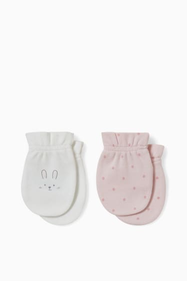 Baby Mädchen - Multipack 2er - Anti-Kratz-Handschuhe - weiss / rosa