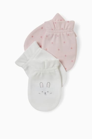 Baby Mädchen - Multipack 2er - Anti-Kratz-Handschuhe - weiss / rosa