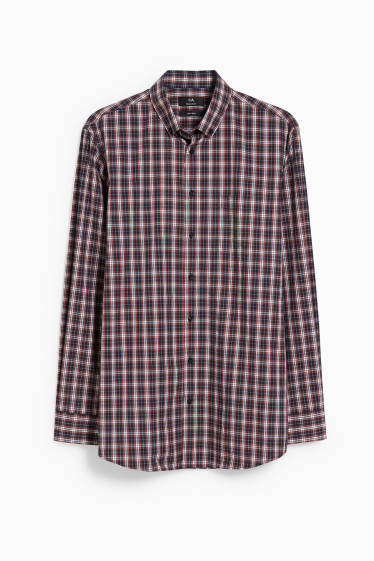 Herren - Pullover und Hemd - Regular Fit - Button-down - bügelleicht - rot / dunkelblau