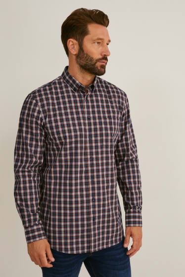 Heren - Trui en overhemd - regular fit - button down - gemakkelijk te strijken - rood / donkerblauw