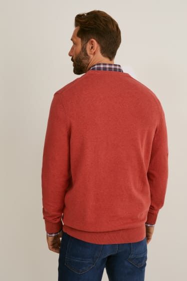 Heren - Trui en overhemd - regular fit - button down - gemakkelijk te strijken - rood / donkerblauw