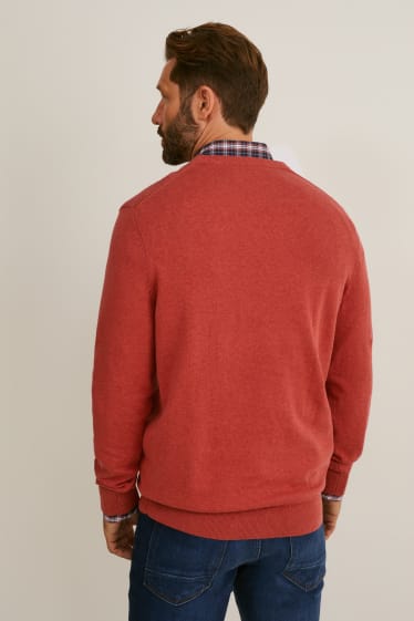 Herren - Pullover und Hemd - Regular Fit - Button-down - bügelleicht - rot / dunkelblau