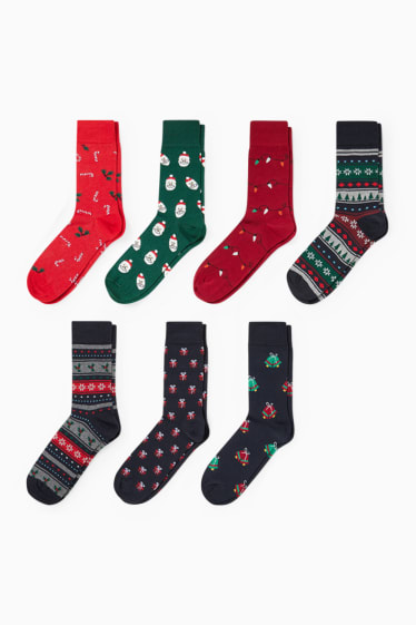Men - Multipack of 7 - Christmas socks - LYCRA® - red / dark blue