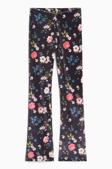 Damen - CLOCKHOUSE - Samt-Leggings - geblümt - dunkelblau