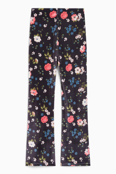 Teens & young adults - CLOCKHOUSE - velvet leggings - floral - dark blue