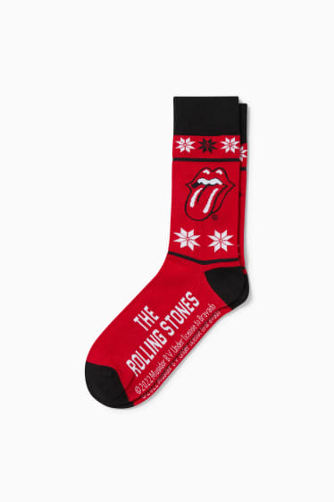 Men - Christmas socks with motif - Rolling Stones - red