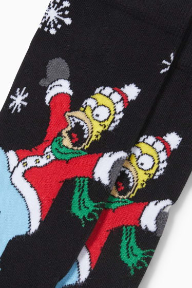 Bărbați - Șosete cu motive de Crăciun - Familia Simpsons - negru