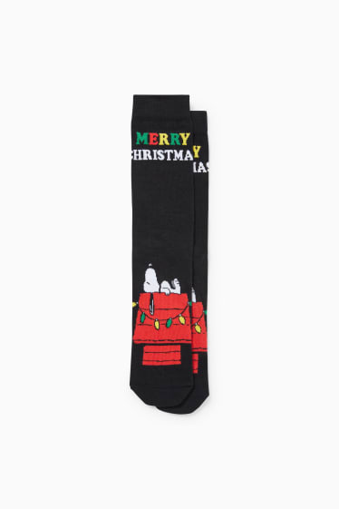 Heren - Kerstsokken met motief - Snoopy - zwart