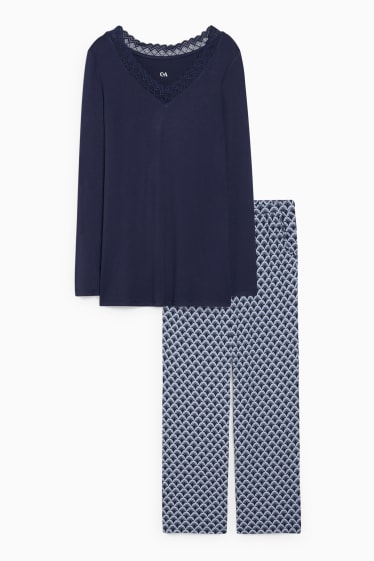 Damen - Pyjama - dunkelblau