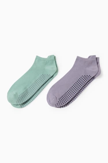 Donna - Confezione da 2 - calzini corti antiscivolo - viola chiaro