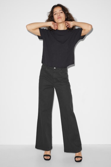 Dames - CLOCKHOUSE - wide leg jeans - high waist - zwart