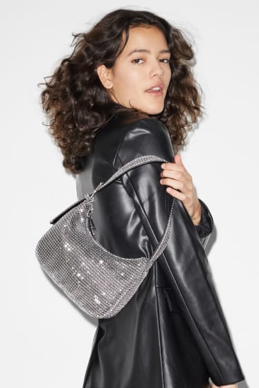 Femmes - Petit sac à anse - effet brillant - argent