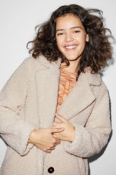 Women - CLOCKHOUSE - teddy fur coat - light beige