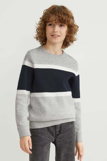 Kinder - Pullover - grau / dunkelblau