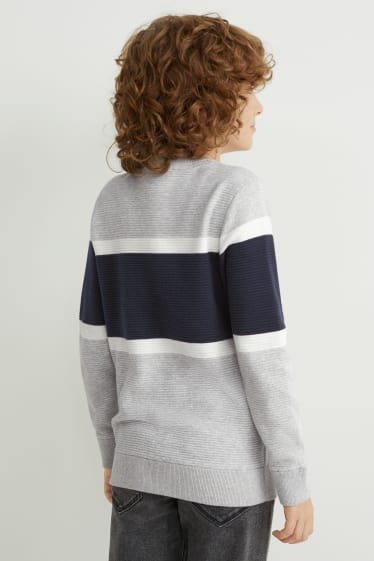 Kinder - Pullover - grau / dunkelblau