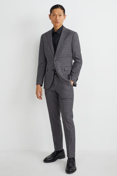 Uomo - Pantaloni coordinabili - slim fit - LYCRA® - a quadretti - grigio scuro