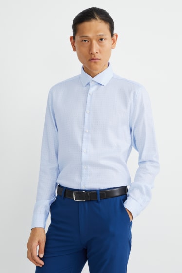 Hommes - Chemise de bureau - slim fit - col cutaway - facile à repasser - à pois - bleu clair