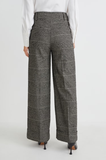 Mujer - Pantalón de tela - high waist - wide leg - de cuadros      - negro / gris