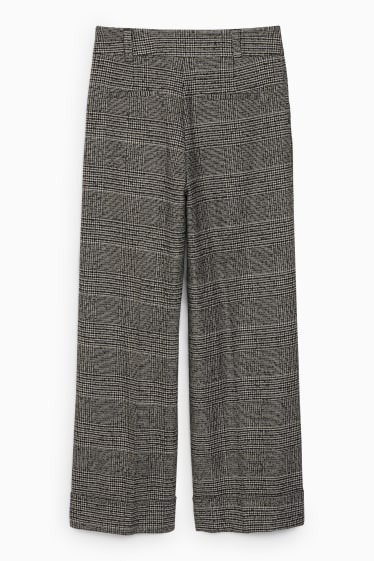 Dames - Pantalon - high waist - wide leg - geruit   - zwart / grijs