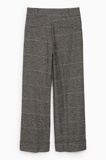 Dona - Pantalons de tela - high waist - wide leg - quadres - negre/gris