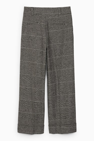 Mujer - Pantalón de tela - high waist - wide leg - de cuadros      - negro / gris