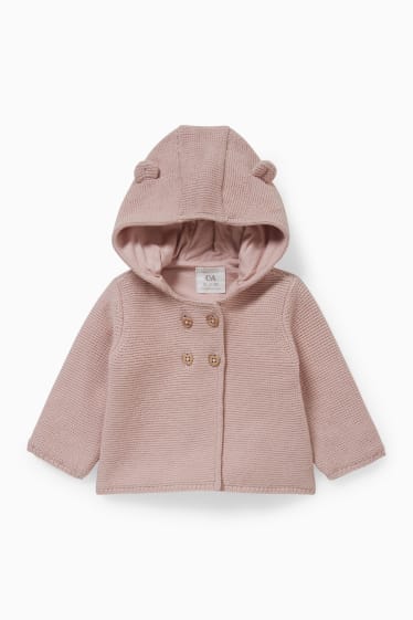 Bebeluși - Cardigan tricotat bebeluși, cu glugă - roz