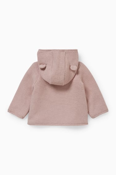 Bebeluși - Cardigan tricotat bebeluși, cu glugă - roz